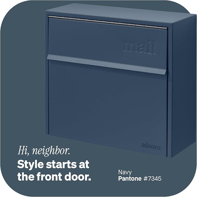 Adoorn Lockable Wall Mount Mailboxes for Outside - Small Anti-Theft Locking Mailbox for Letters - Weatherproof Construction - Durable Steel - 13.5" H x 15" L x 5.5" D - Navy