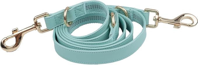 Leather Dog Collar and Leash Set 7FT Reflective at Night - Soft and Easy to Clean Vegan Leather with Gold Metal Buckle for Small Medium Large Dogs (S, Sea Green)