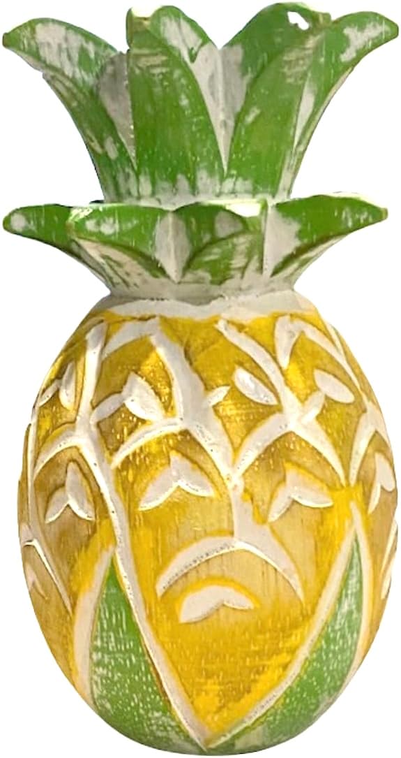 The Bridge Collection Wooden Pineapple Figurine - Carved Wood Pineapple Tabletop Decor - Pineapple Figure for Beach, Coastal, Tropical Decor