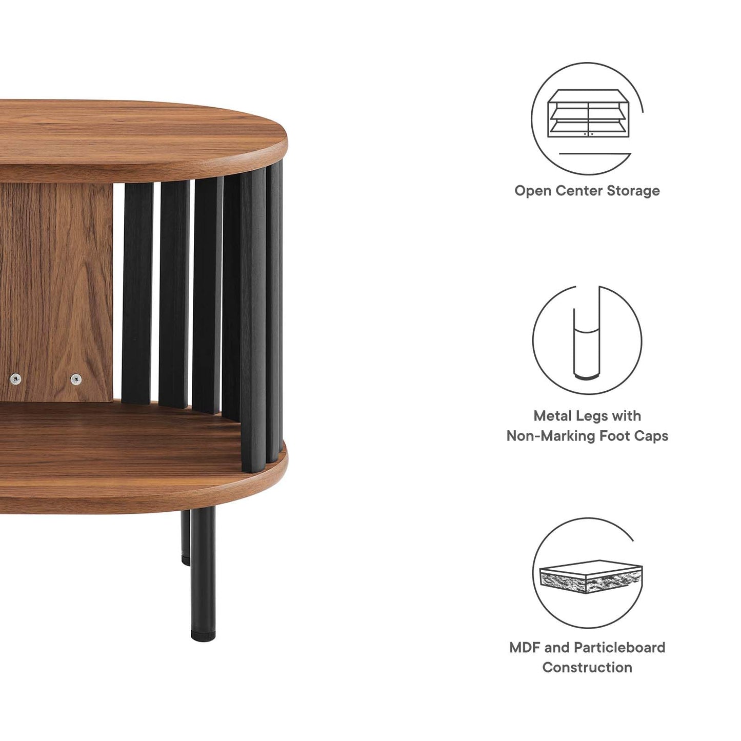 Modway Fortitude Contemporary Side Table with Open Storage, Walnut Black