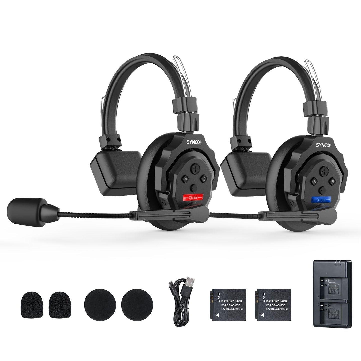 SYNCO XTALK X5 Wireless Intercom Headset System, 2.4GHz Full Duplex Group Talk Coms with 24H 350M/1148FT Real-time Monitoring, Single-Ear-Headsets-for-Communication
