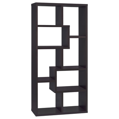 Coaster Home Furnishings - Theo - Wood - Geometric Bookshelf with Open Cubbies and Six Staggered Shelves - Home Office - 71-Inch - Cappuccino - 800264