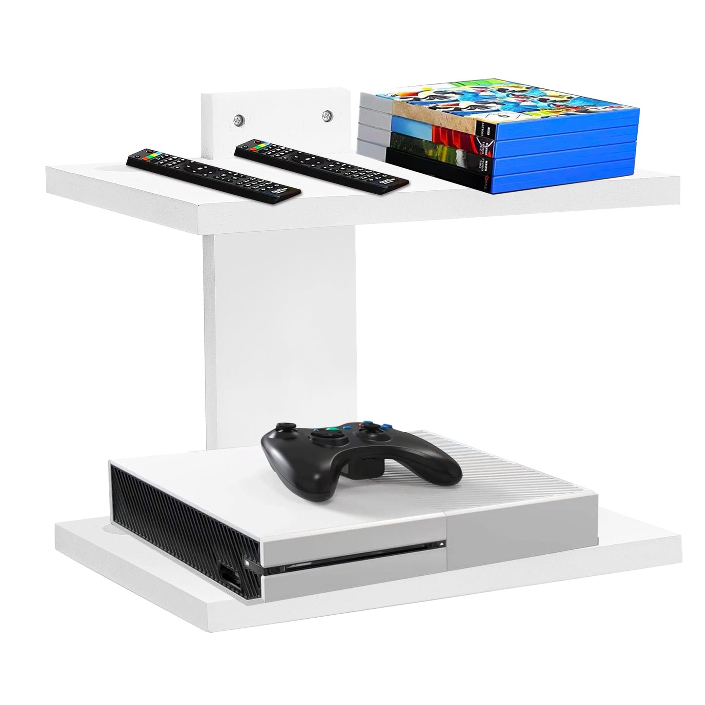 NIUBEST Floating Projector Wall Mount TV Shelf,Wooden Wall Mounted Under TV Floating Shelf for Projector, PS5, DVD Player,Game Console, Cable Box,2Tiers（White）