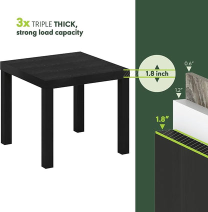 Furinno Classic Side Table, Square Modern End Table with 1.8 Thick Tabletop, Simple Night Stand, Bedside Table, Toolless Assembly, for Living Room, Bedroom, Classic Black