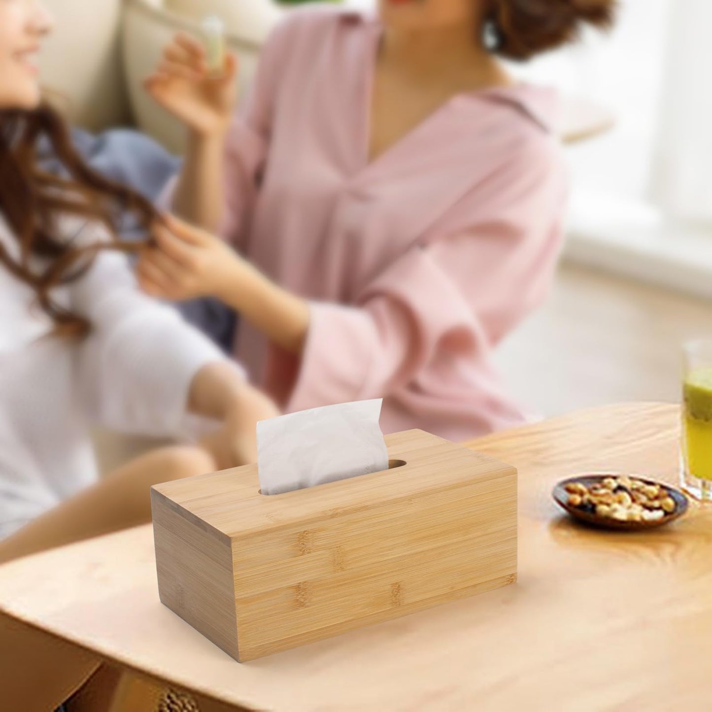 Bamboo Tissue Box Cover, Rectangular Wood Tissue Box Holder, Wooden Facial Paper Holder for Bathroom, Bedroom, Dinner Table, Office (1 Pack, 9.8 x 5.5 x 3.7 inch)