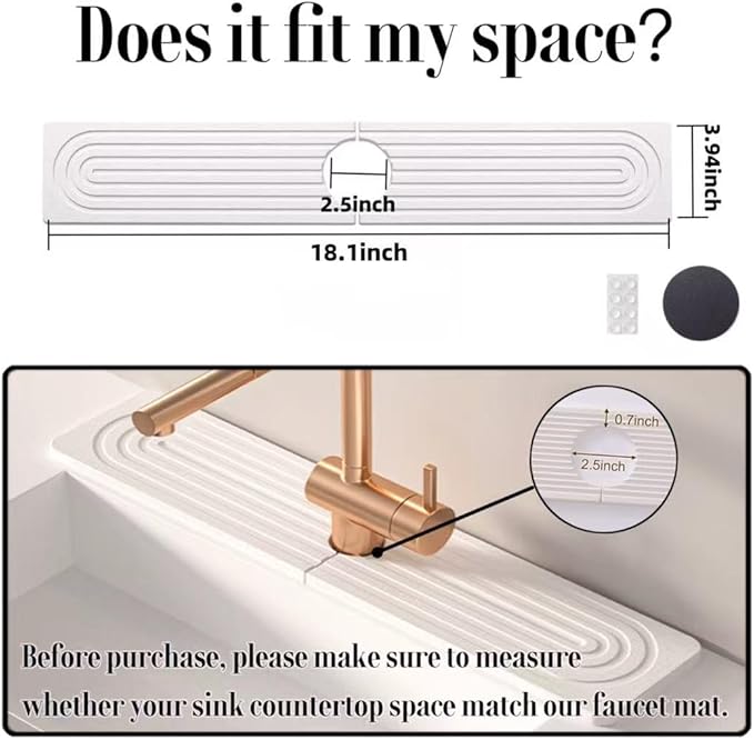 Quick Drying Stone Faucet Mat for Kitchen Sink, 18.1'' Long Diatomite Sink Tray