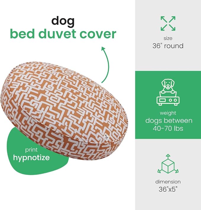 Molly Mutt Hypnotize Dog Bed Duvet Cover, GOTS-Certified 100% Organic Cotton Canvas Cover for Dog, Puppy, or Cat Bed, Durable, Washable, and Free of Harmful Chemicals, Round, 36"x5"