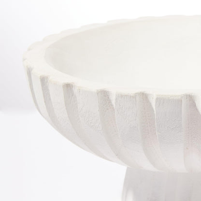 DN DECONATION White Wooden Decorative Bowl with Stand, 11.22" Wood Fruit Candy Key Holder Bowl for Centerpiece Home Room Decor Farmhouse Shelf Coffee Table Entryway