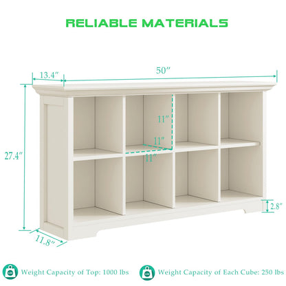 OSCHF Cube Shelf Bookcase with Base - Wooden 2 Tiers Floor Standing Low Storage Cabinet for Home and Office, 8-Cube Lattice Bookshelf, Warm White