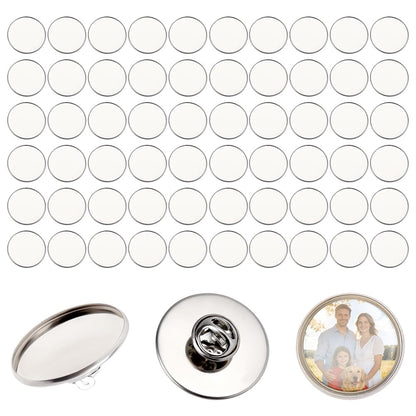 FINGERINSPIRE 60Sets Stainless Steel Color Brooch Base Butterfly Pin Backs DIY Blank Brooch Making Kit 304 Stainless Steel Material 25mm in Diameter Flat Round Tray for Craft Jewelry Projects