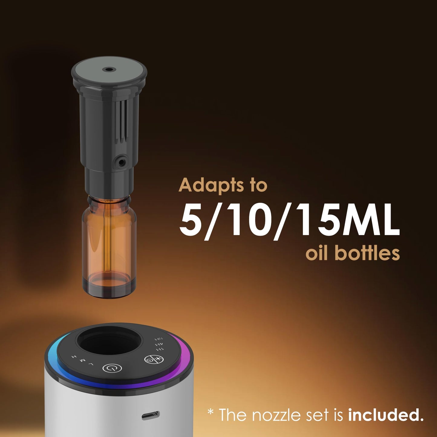 Waterless Essential Oil Diffuser, Diffuser,Portable Aromatherapy Diffuser,Light Show,3 Countdown Timers & 3 Mist Levels for Home, Room, Car, Office (Black)