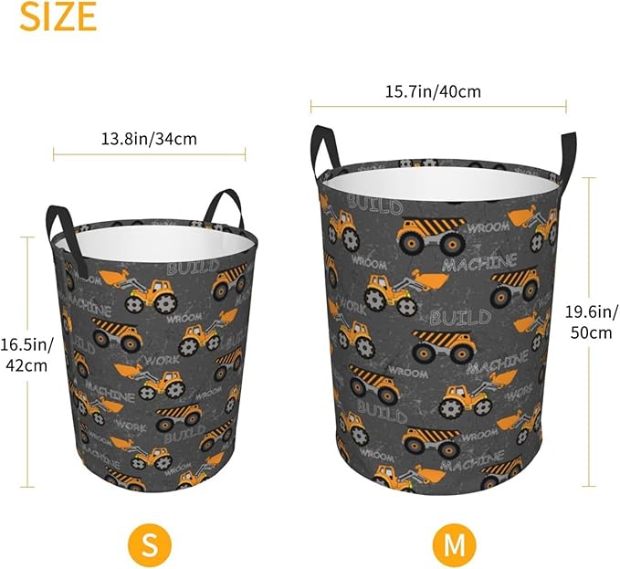 Cute Excavator Engineering Vehicle Laundry Hamper Bag