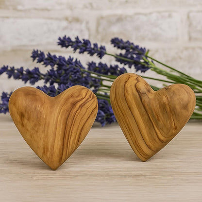 Zuluf Set of 2 Olive Wood Hearts 2 x 2 Hand Carved Wooden Heart Rustic Farmhouse Table Centerpiece Wedding Decoration Valentine Home Gift Sympathy Keepsake Made in Bethlehem w/Certificate