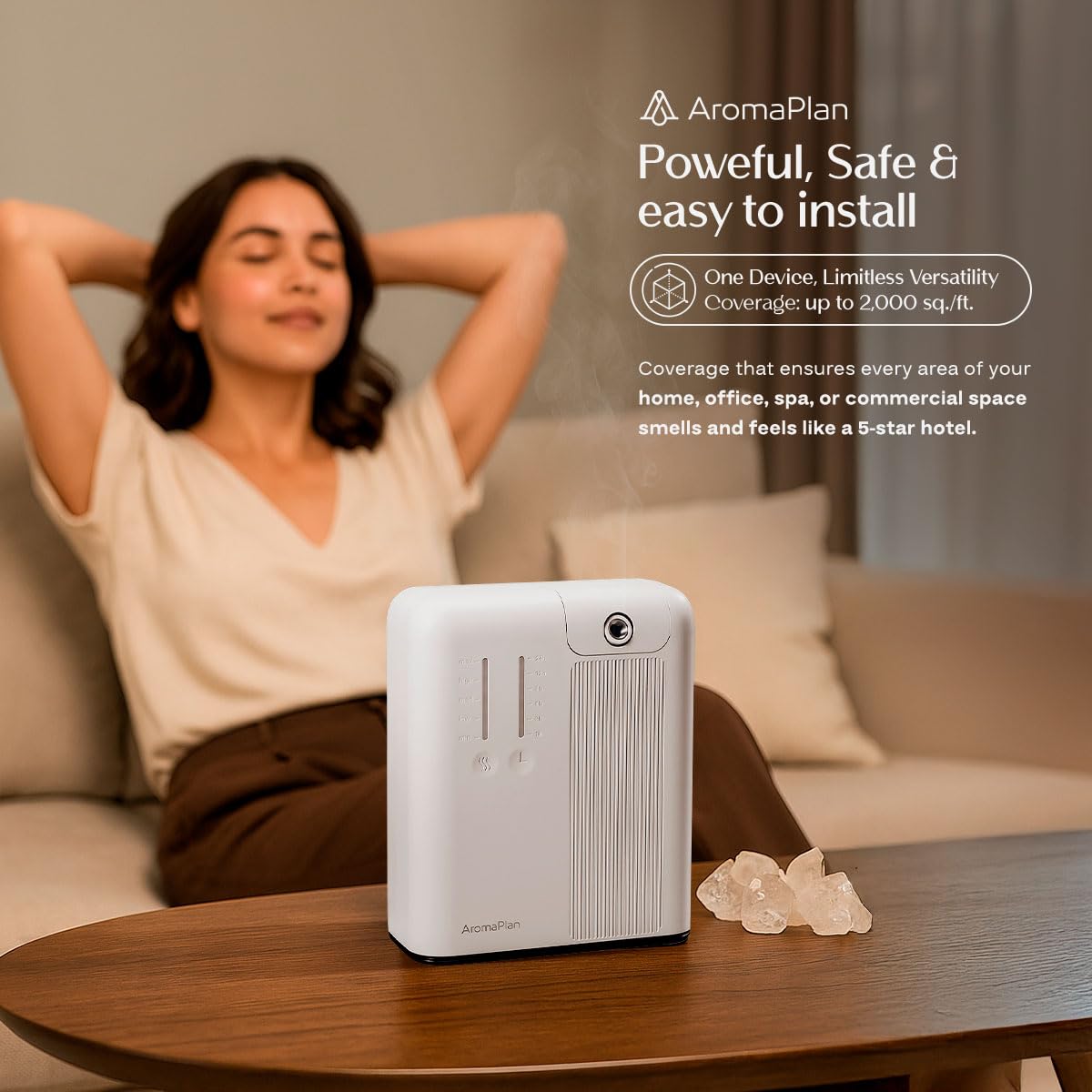 AromaPlan 2025 HVAC Waterless Oil Diffuser, Smart Scent Air Machine (2 Fragrances Included)- Whole House & Commercial Hotel Collection Diffuser| Cold Air Tech, App & Tourch Control,2000 Sq. Ft -Black