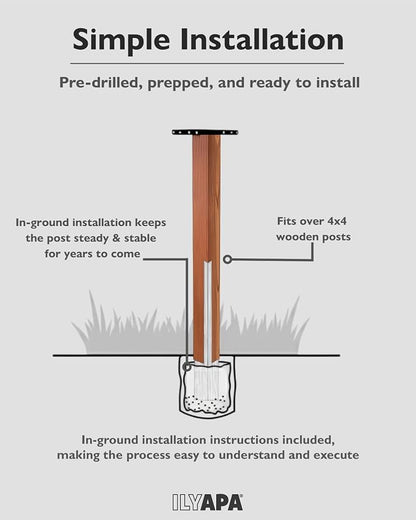 Ilyapa Metal Mailbox Post for Outside, 43x4x4 inch Wood Print Metal Post Sleeve with Two Universal Mounting Plate Brackets for Decorative Residential Mailboxes, Heavy Duty