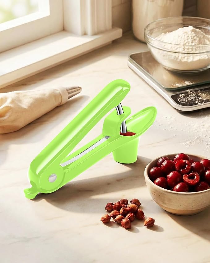 Cherry Pitter, Cherry Pit Remover Tool, Olives Pitter with Hand-held Push, Olive Pit core remover stones tool with lock design, Durable Cherries Pit Remover for Cherry Jam -Green