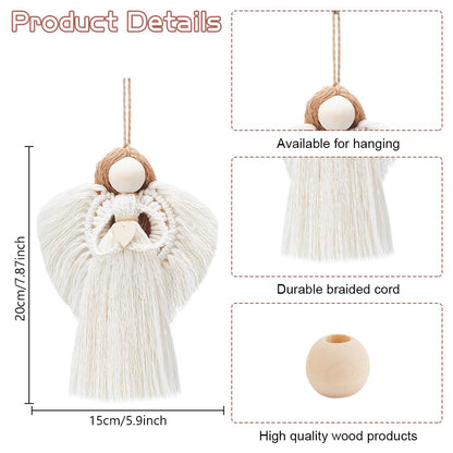 FREEBLOSS 4 Set Beginners Macrame Kit DIY Macrame Angel Kit DIY Macrame Kit for Beginners with Instructions Boho Angel Decor Adults Craft Kit for Adults Christmas Gift