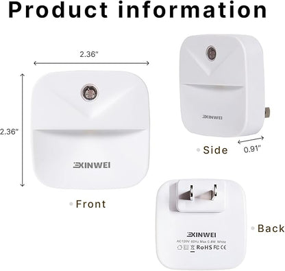Night Lights Plug into Wall, Automatic LED Night Light with Dusk to Dawn Sensor, Modern V-Groove Design Square Night Lite for Hallway, 0.4W Plug-in Night Lights, 4-Pack (Warm Light)