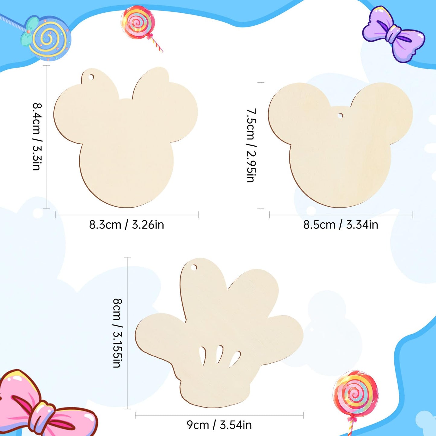 Tmflexe Mouse Head Hand 30Pcs Unfinished Wooden Gift Ornaments DIY Craft Birthday Present Paintable Blank Natural Mouse Head Cutouts Hanging Wood Slices for Kids Art Crafts DIY Gift Party Supplies