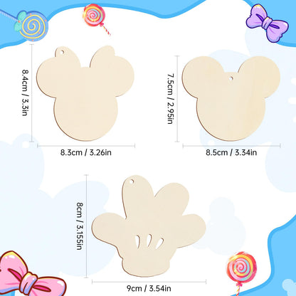 Tmflexe Mouse Head Hand 30Pcs Unfinished Wooden Gift Ornaments DIY Craft Birthday Present Paintable Blank Natural Mouse Head Cutouts Hanging Wood Slices for Kids Art Crafts DIY Gift Party Supplies