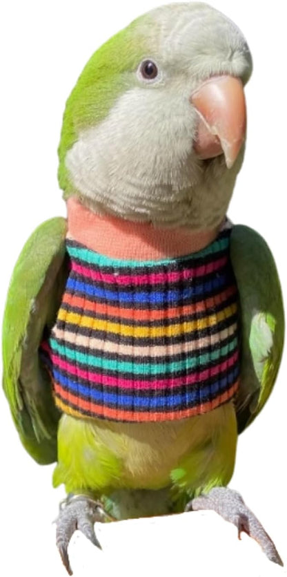 Bird Clothes - Handmade Cotton Stripe Shirt Round Collar Sweater Flight Suit for Parrots African Greys Parakeet Cockatiel Sun Conure Christmas Halloween (with Diaper,Macaw)