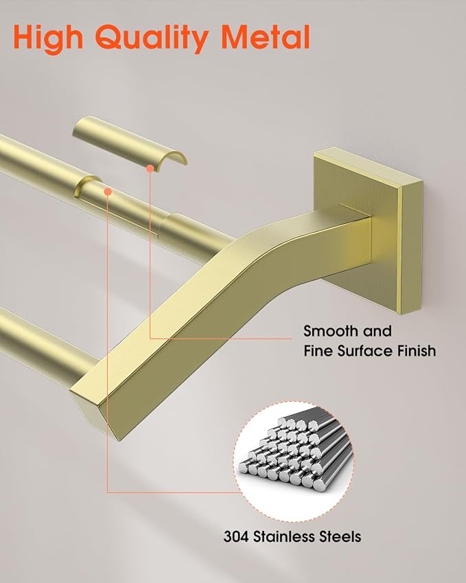 Alise Bath Double Towel Bars Towel Racks for Bathroom,Wall Mount Towel Holder Heavy Duty SUS304 Stainless Steel Towel Hanger Towel Rail,Gold,32 Inch