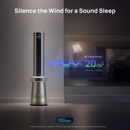 Dreo MC710S Air Purifier Tower Fan, 45" 2-in-1 Smart Fan for Bedroom, 27ft/s Velocity, 120°Oscillation, 24H Timer Bladeless Fans for Home, 25dB Low Noise, Standing Fan Works with Alexa, Silver Blue