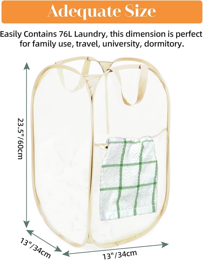 Durable Collapsible Laundry Baskets- Reinforced Mesh Pop Up Laundry Hamper