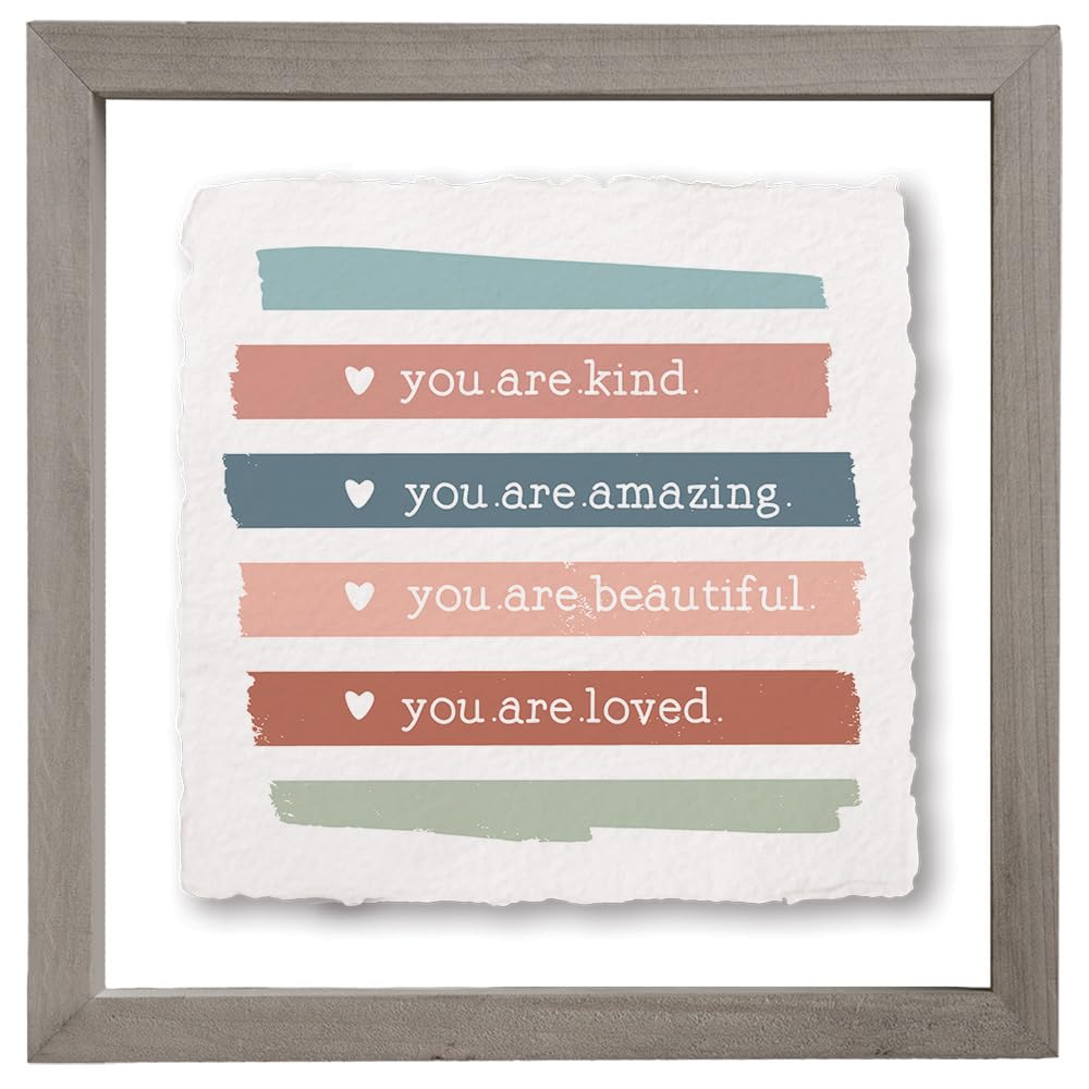 Simply Said, INC Floating Frames Inspirational Art - You Are Kind, You Are Amazing Stripes - 10 x 10 inch Wood Wall Decor - Made in USA - FAS1158