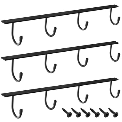 MOCOUM Under Cabinet Metal Mug Holder - Iron Hanging Rack for Coffee Cups and Kitchen Utensils Display (Black, 3)