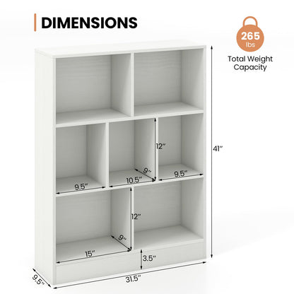Costzon 7-Cube Bookshelf for Kids, Wooden Toy Storage Organizer w/ 2 Anti-Toppling Kits, 3 Tier Open Shelves & Non-Slip Foot Pads, Montessori Toy Shelf for Kids Rooms, Playroom, Classroom, Nursery