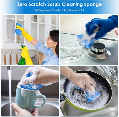 8PCS Blue Dish Washing Kitchen Sponge, Compressed Pack, Save Space | Non Scratch Scrub Sponge, Compressed to Save Space, Sponges for Cleaning Kitchen and Bathroom, Cleans Quickly and Well