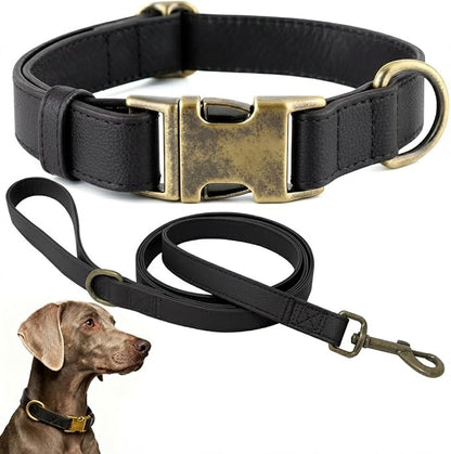 Silicone Dog Collar and Leash Set, Waterproof & Odor-Proof Puppy Collar for Small Dogs, Soft Flexible Leather-Look Dog Collars, Durable Thick Adjustable Pet Collar (Black, Medium (12.5-20" Neck))