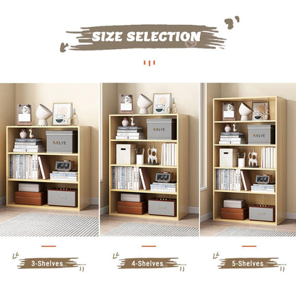 NELYE Basic Open Shelf Bookcase - 4-Tier Wooden Cube Storage Shelves Split Bookshelf, Oak