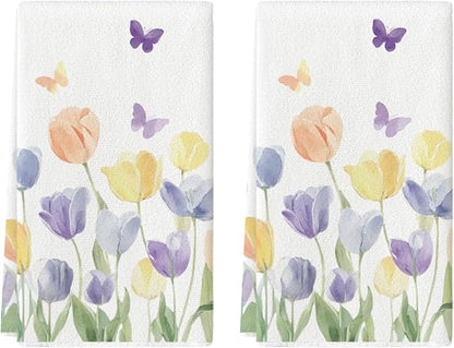 Artoid Mode Tulip Butterfly Floral Spring Kitchen Towels Dish Towels, 18x26