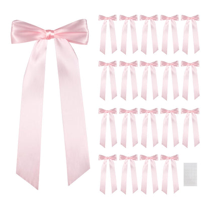 Bestanhoye 20pcs Pink Bow Decor for Girls Women, Self-Adhesive Coquette Pink Satin Ribbon Backdrop, Bows Decorations for Party Crafts Hanging Garland Banner Gift Bag