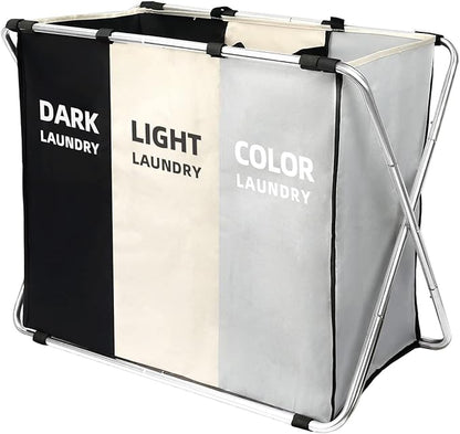 Laundry Cloth Hamper Sorter Basket Bin Foldable 3 Sections