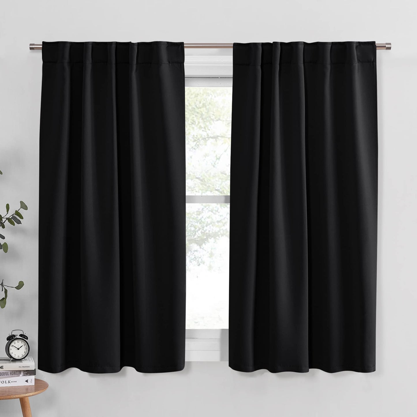 PONY DANCE Short Blackout Curtains 45 inch Long - Thermal Insulated Black Curtains for Bathroom/Kitchen/Bedroom, 42 Wide by 45 Inches Length, Black, 2 Panels