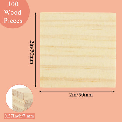 WOPPLXY 100 Pcs 2 X 2 Inch Wooden Squares for Crafts, 0.27 Inch Thick Natural Blank Square Blocks, Unfinished Wood Blocks, Blank Wood Wooden Tiles for DIY Crafts, Engraving, Wood Burning, Painting