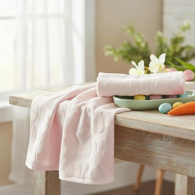 Artoid Mode 1 Pc Pink 3D Rabbit Jacquard Easter Hand Towels