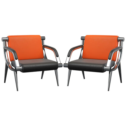wonline 2Pcs Waiting Room Chair with Armrest PU Leather Office Furniture, Office Guest Seating Lobby Conference Reception Chairs for Airport Clinic Hospital Bank Salon Barber(Orange&Black)