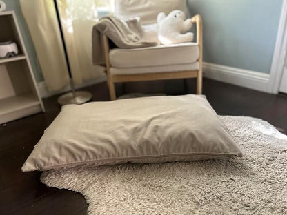 Natural Cotton Canvas Dog Bed – Raw Cotton Filled Pet Cushion Insert, Breathable Eco-Friendly Dog Mattress, Durable Washable Cover with Zipper (Gray, Small 36"x22"x3")