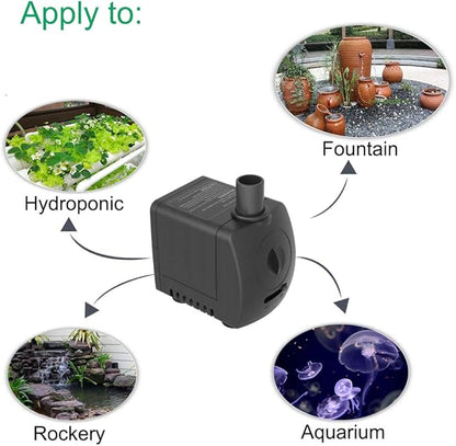 Knifel Submersible Pump 150GPH (550 L/H 9.5W) Ultra Quiet with Over Heating Protection 4ft High Lift for Fountains, Hydroponics, Ponds, Aquariums & More