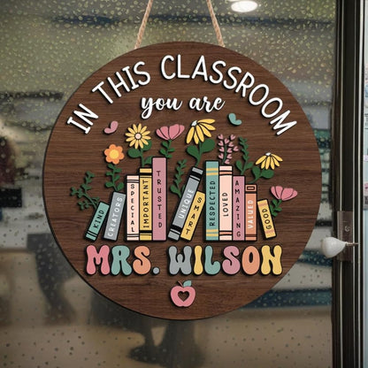 Poceton 3D Teacher Door Sign, Personalized Name Classroom Sign, Wooden Welcome Sign, Back To School Gift, 10 Inches by 10 Inches