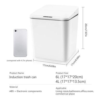 FEBHBRQ Automatic Small Countertop Trash Can, Rechargeable Mini Desktop Waste Bin with Lid for Office Desk/Bedside Table/Coffee Bar, White-1.5 Gal
