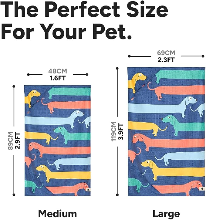 Dock & Bay Pet Towel - Super Absorbent & Quick Drying Dog Towels with Bag - 100% Recycled - Go Long, Large (120x70cm, 47x27)