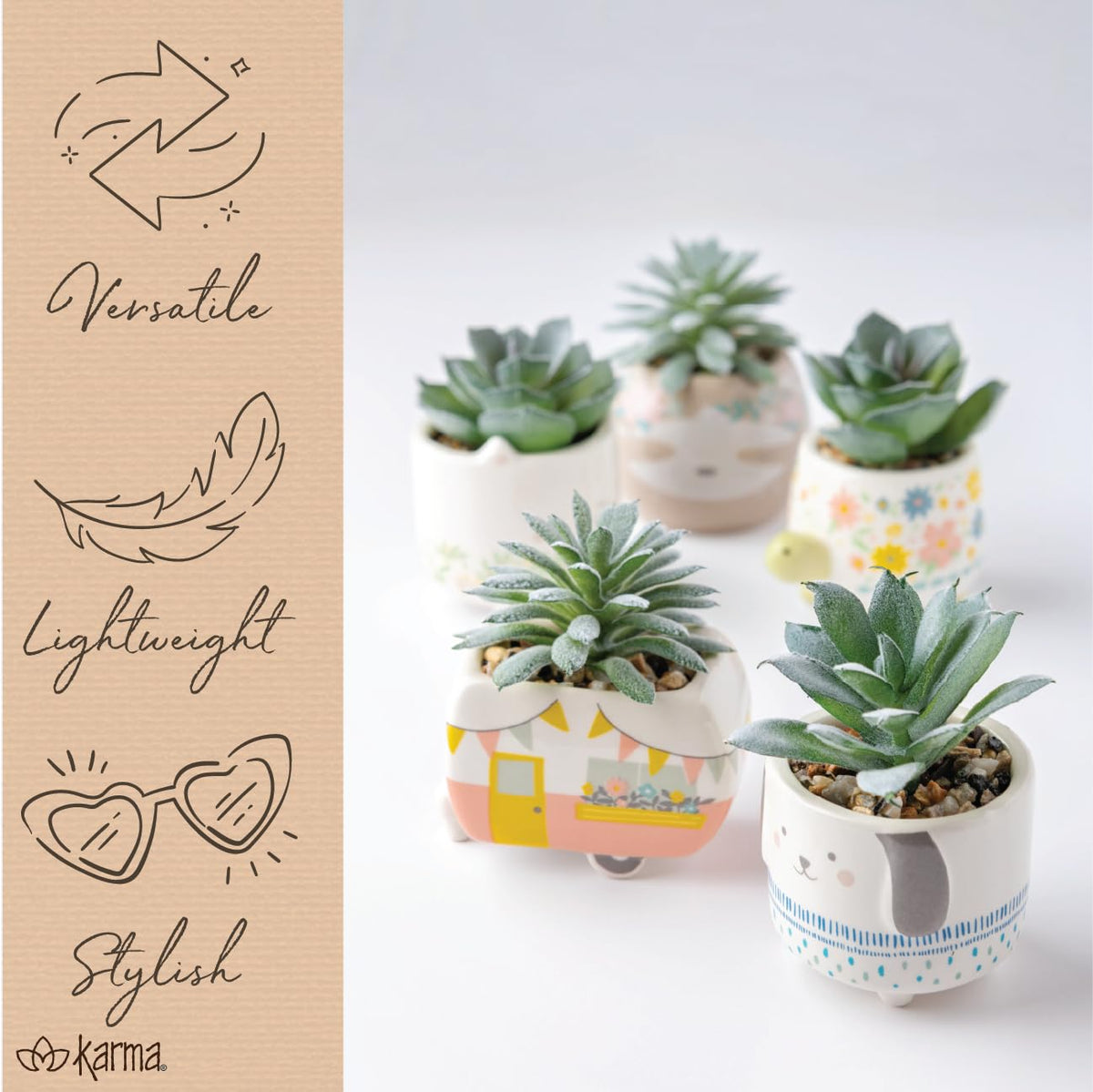 Karma, Shaped Succulent Pot, Faux Mini Ceramic Pot for Office & Home Decor - Rainbow