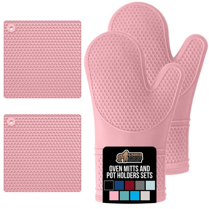 GORILLA GRIP BPA-Free Soft Silicone Oven Mitts and Pot Holders Sets, Heat Resistant Waterproof Cooking Gloves, Thick Cotton Lining, Flexible Gripping for Baking Grilling, Kitchen Trivets, Turquoise