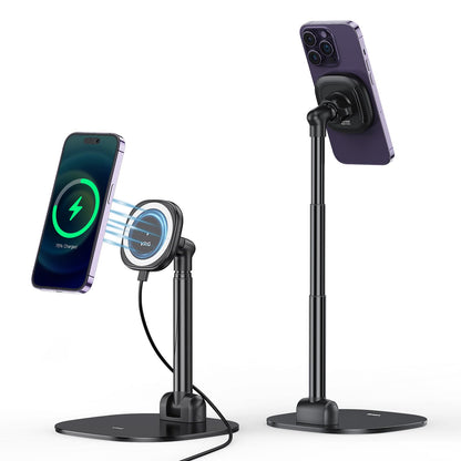 VRIG Magnetic Wireless Charger Phone Stand 360°Rotation Desktop Phone Holder Adjustable Cell Phone Stand for iPhone 17/17pro/16/15/14/13 Series Foldable Wireless Charging Station for Android/AirPod