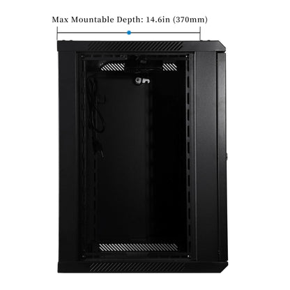 RackPath 12U Wall Mount Network Rack Cabinet – Quiet Cooling Fan, Locking Glass Door, 17.7" Deep (450mm), Removable Locking Side Panels, Fits 19" IT & A/V Equipment